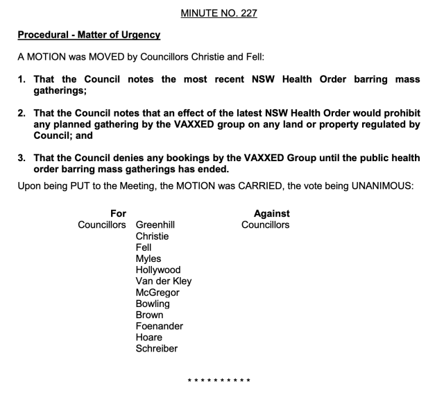 Blue Mountains council minutes citing intention to ban AVN vaxxed bus